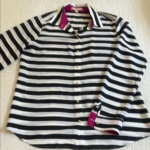 Banana Republic Black and White Striped Button Down Shirt